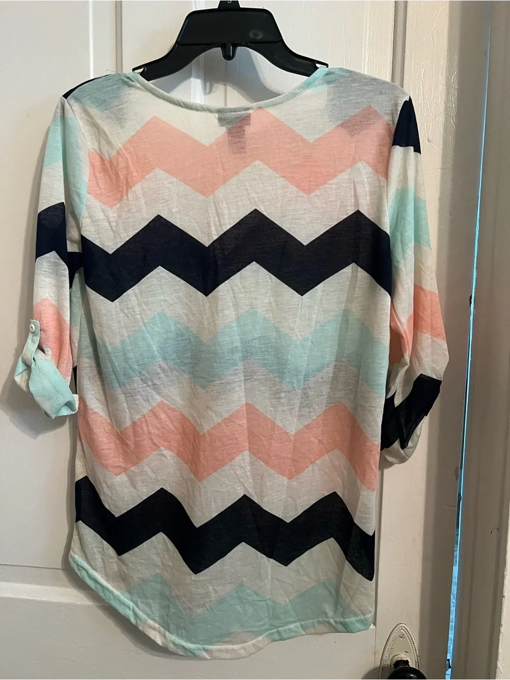 Rue21 Chevron Henley Top in Mint, Coral & Navy - Picture 2 of 2